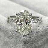 2.5Ct Oval Cut Diamond Solitaire Ring 14K White Gold Finish with Round Accents