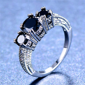 2ct Round Cut Black Diamond Engagement Ring 14k White Gold Finish Unique Trilogy