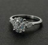 Pear Accents Trilogy Engagement Ring 2ct Oval Cut Diamond 14k White Gold Finish