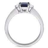 2Ct Emerald Cut Blue Sapphire Diamond Accent Engagement Ring 14K White Gold Over