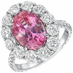 4Ct Oval Pink Sapphire Diamond Halo Cocktail Engagement Ring 14K White Gold Over