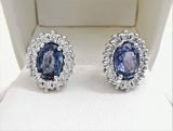 2ct Oval Cut Simulated Blue Tanzanite Halo Stud Earrings 14k White Gold Plated