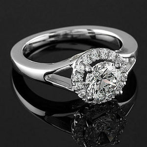 1.1Ct Round Cut Diamond Split Band Halo Engagement Ring 14K White Gold Finish