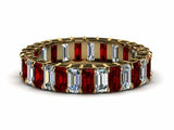 2ct Emerald Cut Red Garnet Fancy Eternity Wedding Band Ring 14k Yellow Gold Over