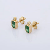 1.4ct Stud Earrings Green Emerald Cut Bezel Set Solitaire 14k Yellow Gold Finish