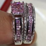 4Ct Princess Cut Pink Sapphire Diamond Bridal Set Ring Band 14K White Gold Over