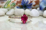 1.7ct Pear Cut Ruby Round Diamond Accent Engagement Ring 14k Yellow Gold Finish