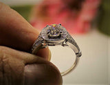 4Ct Round Cut Diamond Vintage Engagement Halo Ring 14K White Gold Finish