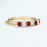 1.4ct Round Cut Pink Ruby Half Eternity Wedding Band Ring 14k Yellow Gold Finish