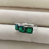 2.6ct Engagement Ring Cushion Cut Green Emerald Three Stone 14k WhiteGold Finish