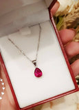 1.5ct Pear Pink Ruby Pendant with Chain Teardrop Solitaire 14k White Gold Finish