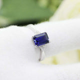 2ct Emerald Cut Blue Sapphire Engagement Ring Diamond Petite 14k White Gold Over