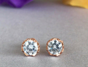 Art Deco Stud Earrings 0.5ct Round Brilliant Cut Diamond 14k Rose Gold Finish