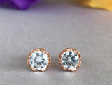 Art Deco Stud Earrings 0.5ct Round Brilliant Cut Diamond 14k Rose Gold Finish