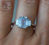 2ct Engagement Ring Emerald Cut Diamond Trilogy Solitaire 14k White Gold Finish