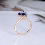 2ct Oval Cut Blue Sapphire Engagement Ring Halo Diamond Accent 14k RoseGold Over