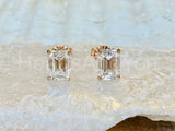 1.5ct Emerald Cut Simulated Diamond Solitaire Stud Earrings 14k Rose Gold Plated