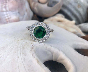 2ct Round Cut Green Emerald Filigree Halo Solitaire Ring 14k White Gold Finish