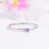 0.6ct Round Cut Purple Amethyst Engagement Ring Minimalist 14k White Gold Finish