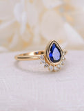 1ct Pear Cut Blue Sapphire Engagement Ring Diamond Crown 14k Yellow Gold Finish