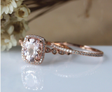 2.5ct Oval Cut Peach Morganite Bridal Set Engagement Ring 14k Rose Gold Finish