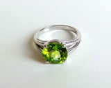 2ct Engagement Ring Round Cut Green Peridot Split Shank 14k White Gold Finish