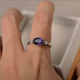 2ct Oval Cut Purple Amethyst Engagement Ring Milgrain Trilogy 14k WhiteGold Over