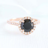 2.5ct Round Cut Black Diamond Engagement Ring Halo Bridal Set 14k Rose Gold Over