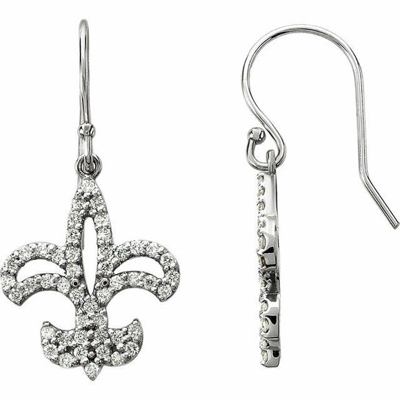 1ct Round Cut VVS1 Diamond Fleur-de-lis Stud Earring Women 14k White Gold Finish