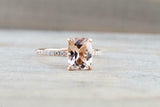 1.6ct Cushion Cut Peach Morganite Accent with Solitaire Ring 14k RoseGold Finish