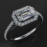 1.5ct East West Emerald Cut VVS1 Diamond Accents Halo Ring 14k White Gold Finish