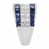 4Ct Princess Cut Diamond Blue Sapphire 4 Row Wedding Band 14K White Gold Finish