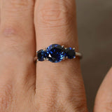 2ct Round Cut Blue Sapphire Three Stone Engagement Ring 14k White Gold Finish