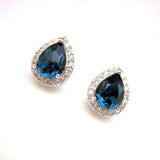 2ct Pear Cut Blue Sapphire Halo Solitaire Stud Earrings 14k White Gold Finish