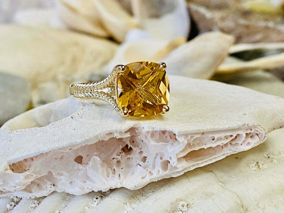 2ct Engagement Ring Cushion Cut Citrine Braided Solitaire 14k Yellow Gold Finish