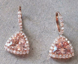 1.5ct Trillion Cut Peach Morganite Diamond Halo Drop Earrings 14k Rose Gold Over