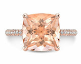 2ct Cushion Cut Peach Morganite Diamond Accent Engagement Ring 14k RoseGold Over