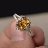 1ct Cushion Cut Yellow Citrine Engagement Ring 14k White Gold Finish Split Shank