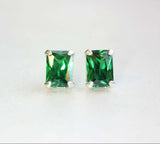 1.2ct Stud Earrings Radiant Cut Emerald Solitaire Design 14k White Gold Finish