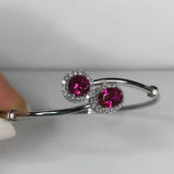 2ct Oval Round Pink Sapphire Halo Open Cuff Women Bracelet 14k White Gold Finish