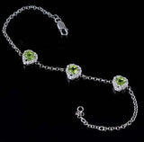 4ct Pear Cut Green Peridot Hollow Stylish Chain Bracelet 14k White Gold Finish