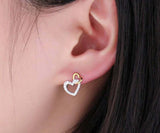 1ct Drop Earrings Round Cut Diamond Dual Heart 14k White Gold Finish