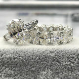 7Ct Oval Cut Diamond Bridal Set Solitaire Ring Eternity Band 14K White Gold Over