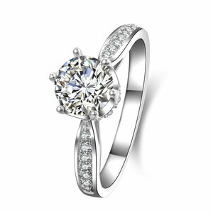 2ct Round Cut Diamond Hidden Halo Solitaire with Accent Ring 14k White Gold Over