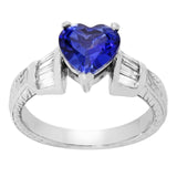 2ct Heart Cut Blue Sapphire Vintage Engagement Ring 14k White Gold Finish