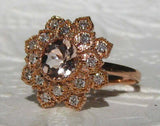 2.7ct Round Cut Peach Morganite Floral Halo Engagement Ring 14k Rose Gold Finish