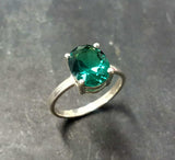 2.2ct Engagement Ring Oval Cut Green Emerald Solitaire 14k White Gold Finish