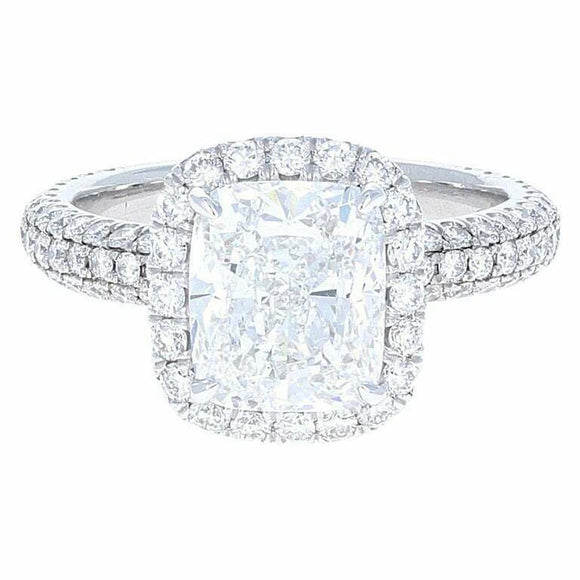 3ct Cushion Diamond Engagement Ring Solitaire 14k White Gold Over Cluster Accent