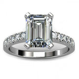 1.4ct Emerald Cut Diamond Accent Solitaire Engagement Ring 14k White Gold Finish