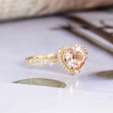 2ct Heart Cut Morganite Engagement Ring Halo Diamond Accents 14k YellowGold Over